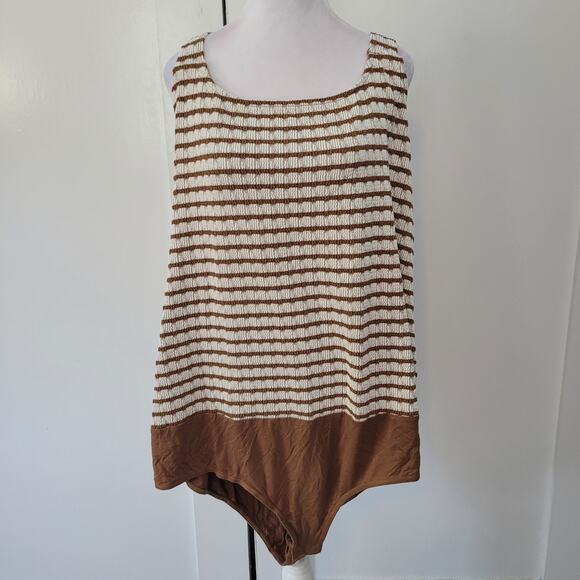 Torrid Size 4XL Brown Multi Stripe Scoop Neck Tank Bodysuit Stretchy - Picture 2 of 8